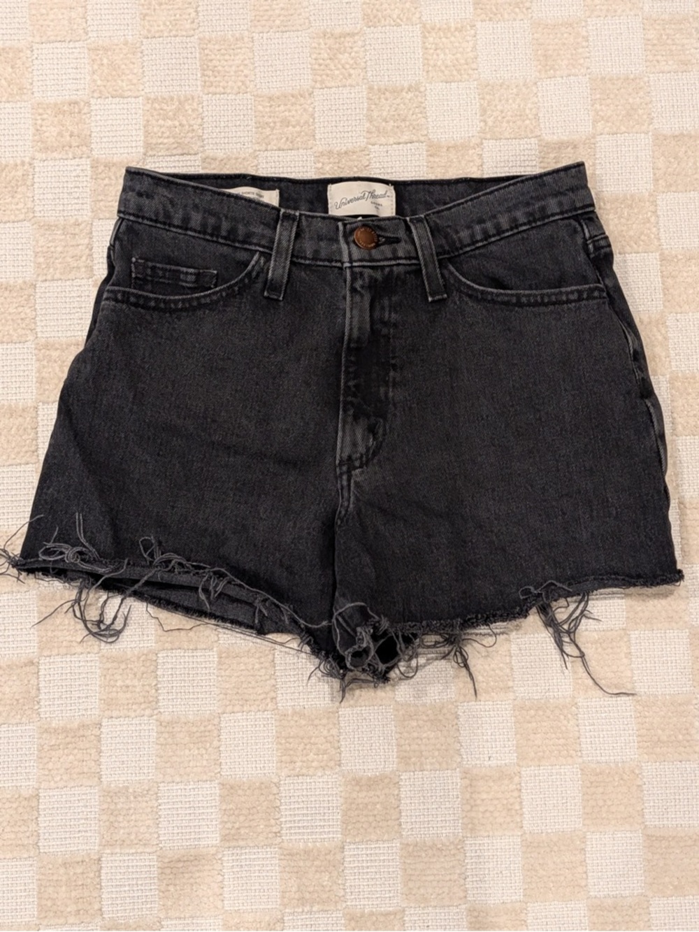 Universal Thread Highest Rise Shortie Short Frayed Hem Gray Denim Shorts Size 4